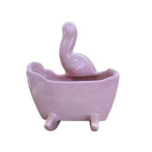 Haeger Pottery Pink Stork & Cradle Baby Nursery Planter Wall‎ Pocket W/sticker